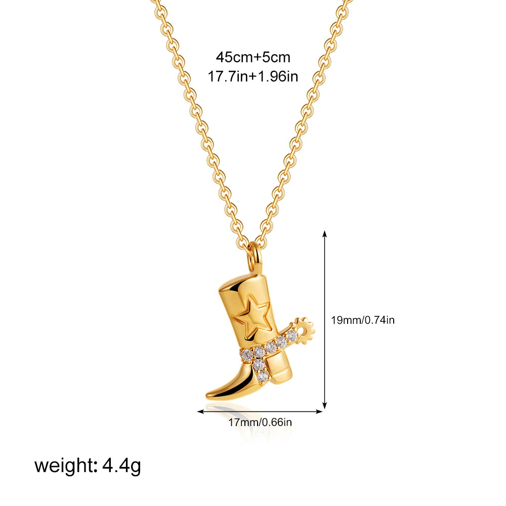 316 Stainless Steel Waterproof Denim Boots Pendant Necklace zircon